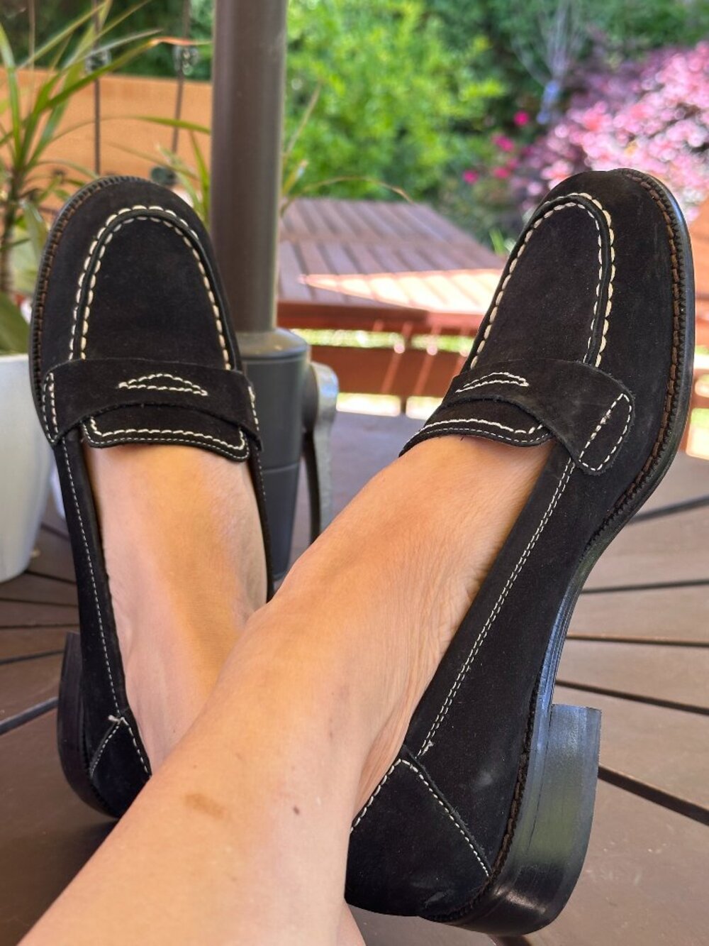 Aérosoles Black Suede Loafers with white stitching Size 6